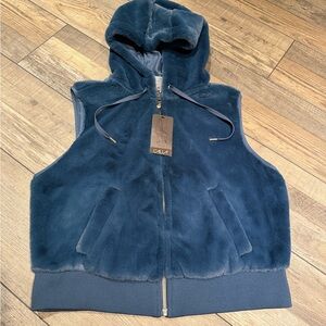 Blue Faux Fur Hooded Vest CALIA Medium NWT